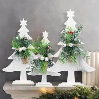 OEM Mini kerstboom van hout, wit, met decoratieset met belletjes