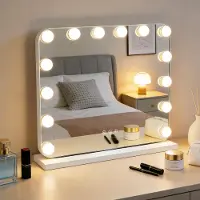 ZMH LED Make-upspiegel, spiegel met verlichting, 50x40 cm, kaptafelspiegel, klein make-upspiegel, licht, bureauspiegel, 3 modi, aanraaksensor, dimbaar