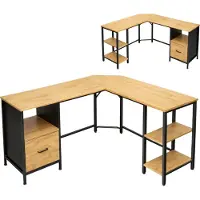 Begryf - Hoekbureau - elzenkleur - met lade en planken - 149x149x74,5 cm