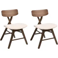Beliani LELAND - Eetkamerstoelen set van 2 - Bruin/Off-white - Rubberhout