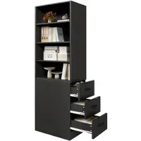 MODFU - Boekenkast - 3 Lades, 2 Verstelbare Planken - Kleine Ruimtes - Zwart - 60x38x180 Cm