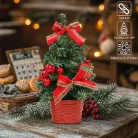 OEM Kleine kunstkerstbomen, 20 cm hoog, met LED-verlichting en versieringen