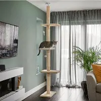 Famanu kraboom van vloer tot plafond, 240-288 cm - Beige Runesol krabpaal met 3 grote plateaus