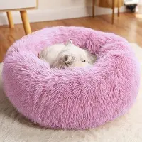 OEM Wasbaar, rond, roze pluche hondenbed voor katten en kleine honden