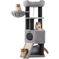 OEM Grote kattenboom met zachte uitkijkplaats, zitgedeelte en schuilplaats - Lichtgrijze krabpaal met dikke stammen