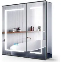 OEM Badkamerspiegelkast, mat zwart aluminium, 65x60 cm, met dimfunctie