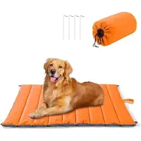 Markenlos Buitenbed voor honden, wasbaar, katoen, 120 x 100 cm, draagbaar picknickbed voor middelgrote honden, oranje, XL.