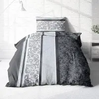 OEM Beddengoed, 135 x 200 cm, flanel, grijs zilver, warme beddengoedset, grijs flanel met zilverkleurig design, flanellen beddengoed van 100% katoen