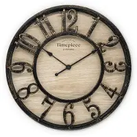 OEM Grote vintage wandklok, hout/metaal, diameter 30 cm, industriële stijl, zwart