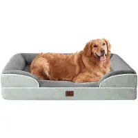 OEM Orthopedisch hondenbed voor grote honden, 104 x 69 x 15 cm. Hondenbed van trapezzchuim voor middelgrote honden. Wasbaar hondenmandje, waterbestendig, antislip. Hondenmand met hoge rand, grijsgroen