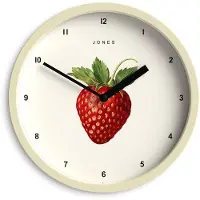 OEM Kleine, ronde wandklok, 20 cm, crème kleurig, met botanische aardbeienprint
