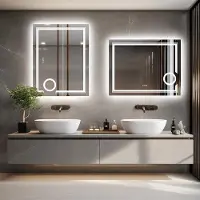 OEM LED-badspiegel met make-upgedeelte, anti-condensfunctie, vergrotend, dimbaar, rechthoekig, 70x90 cm