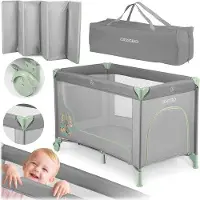OEM Reisbedje, 125x65 cm, opvouwbaar, lichtgrijs/mintgroen, inclusief matras