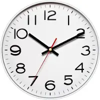 OEM Metalen wandklok, glas, stille quartz uurwerk, 25 cm, zilverkleurig, modern design, geschikt voor woonkamer en keuken