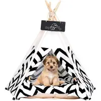 Markenlos Honden- en kattenmand met dubbele kussens - comfortabel, afneembaar en wasbaar dierenbed - open, inklapbaar hondenbed, 50 x 50 x 70 cm