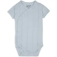 Lodger Romper met korte mouwen - Pointelle - Blauw - Maat 62 - bio katoen - Overslag romper