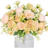 OEM Kunstbloemen, pionierstype - Decoratie - Set van 4 - Wit en groen - Zijde