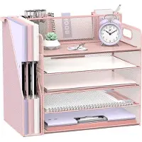 OEM Bureauorganizer, 5-laags, roze, met pennenhouder en brievenbak