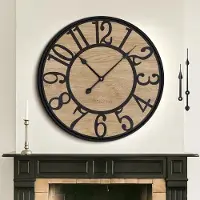 OEM Grote houten wandklok, 60 cm / 24 inch, vintage, retro, op batterijen, geschikt voor woonkamer, slaapkamer, keuken, landelijke stijl, kantoor