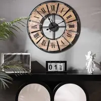 OEM Grote metalen wandklok met houtlook en Romeinse cijfers, diameter 50 cm