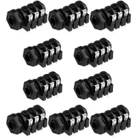 OEM Green Glow - Vrouwelijke mono/stereo hoofdtelefoon, audio-aansluiting, 6,35 mm (1/4 inch) - 10 stuks - zwart, met montageflenzen.