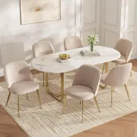 MODFU eettafelsstoelen, set van 6, ergonomisch ontwerp met metalen poten in goudkleur, beklede stoel, comfortabel en ademend, beige kleur