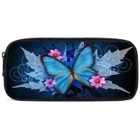 OEM Blauwe etui met vlindermotief, geschikt voor meisjes, met grote capaciteit, ideaal voor school en kantoor, voor pennen en andere schrijfwaren