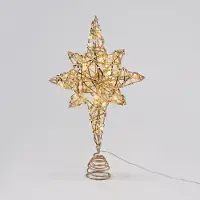 ACA Müller/ADAG Pharma ACA Verlichte gouden en witte ster voor de kerstboom, 20 mini-LED's (wit), werkt op 3 AA-batterijen, beschermingsklasse IP20, 37 x 5 x 20 cm, X11201129