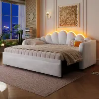 Flieks slaapbank 90x200 cm met uitschuifbaar bed, beklede slaapbank met kunstleer, dagbed met armleuningen en rugleuning, fluweelzachte slaapbank, grijs