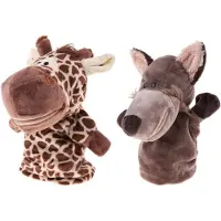 JeiibrZui Dierenhandpoppen Set - Wolf En Giraffe - 2 Stuks - Zacht Pluche - Educatief Rollenspel Voor Kinderen