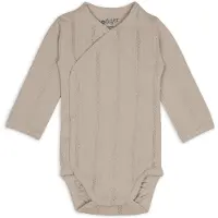 Lodger Romper met lange mouwen - Pointelle - Bruin - Maat 62 - bio katoen - Overslag romper