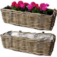 Van der leeden Balkonmand - 2x - rotan gevlochten - 60 x 20 x 16 cm - bloemen/planten mand - schuttingmand - hangmand - plantenpot - bloempot