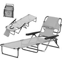 4Goodz Ligstoel opvouwbaar weerbestendig - 194x72x89 cm - Zwart+grijs