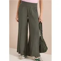 Cecil Dames Wide Legs broek met crêpe structuur - Groen - S