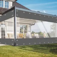 Unyqoos Transparant Weerbestendig PVC Zeil met Oogjes voor Tuin en Terras, 2,1 m x 2,4 m, Grijs