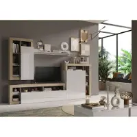 Meublorama Salonmeubelset collectie BURA, lengte 290cm. Kleur Cadiz eiken en glanzend wit gelakt