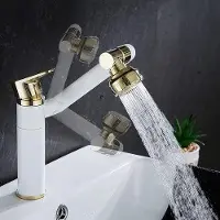 Unyqoos Draaibare wastafelkraan van messing, met draaibare douchekop en aansluitingen voor zowel koud als warm water