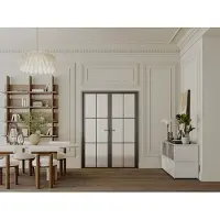 Vente-unique Omkeerbare dubbele deur van aluminium en mat glas - 2 x H204 x B83 cm - Zwart - SEROTO
