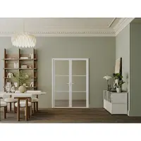 Vente-unique Omkeerbare dubbele deur van aluminium en gehard glas - 2 x H204 x B73 cm - Wit - MASERU