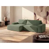 Vente-unique Slaapbank met hoek links van amandelgroen ribfluweel AMELIA