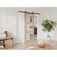 Vente-unique Schuifdeur met wandbevestiging in hout en gehard glas - 3 vensters - H205 x L93 cm - ACOSTA II