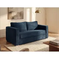 Vente-unique Driezits express slaapbank van ribfluweel - Blauw - LORETO