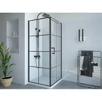 Vente-unique Vast douchescherm met matzwarte taatsdeur - 80 x 80 x 190 cm - CAPARICA