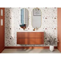 Vente-unique Zwevend, geribbeld wastafelmeubel, terracotta - 120 cm - PAVANI