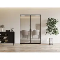 Vente-unique Dubbele schuifdeur met klamplaagsysteem - Aluminium en gehard matglas - 2 x H205 x L93 cm - LINCI II
