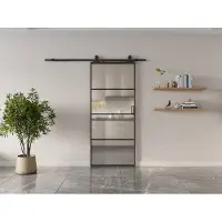 Vente-unique Schuifdeur met wandbevestiging - aluminium en gehard matglas - H205 x L93 cm - SINCA II