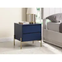 Pascal Morabito Set van 2 nachtkastjes met 2 lades - Mdf en metaal - Blauw gelakt en goud - KORASA