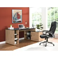 Vente-unique Hoekbureau met opbergruimte - MDF - Naturel en zwart - ROMIARA L 174 cm x H 76 cm x D 120 cm