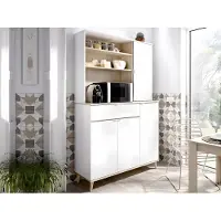 Vente-unique Keukenbuffet WAJDI - 4 deuren, 1 lade en 3 nissen - Wit en eiken