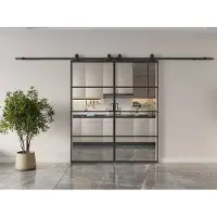 Vente-unique Dubbele schuifdeur met wandbevestiging - aluminium en transparant gehard glas - 2 x H205 x L83 cm - SINCA II